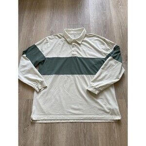 Gap Men's Cotton Rugby Polo| Casual Preppy Green Color Block, Size XL